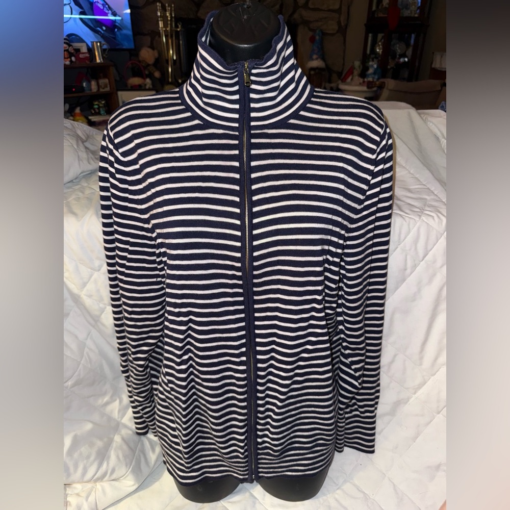 Talbots Striped Knit Zip Front Jacket
